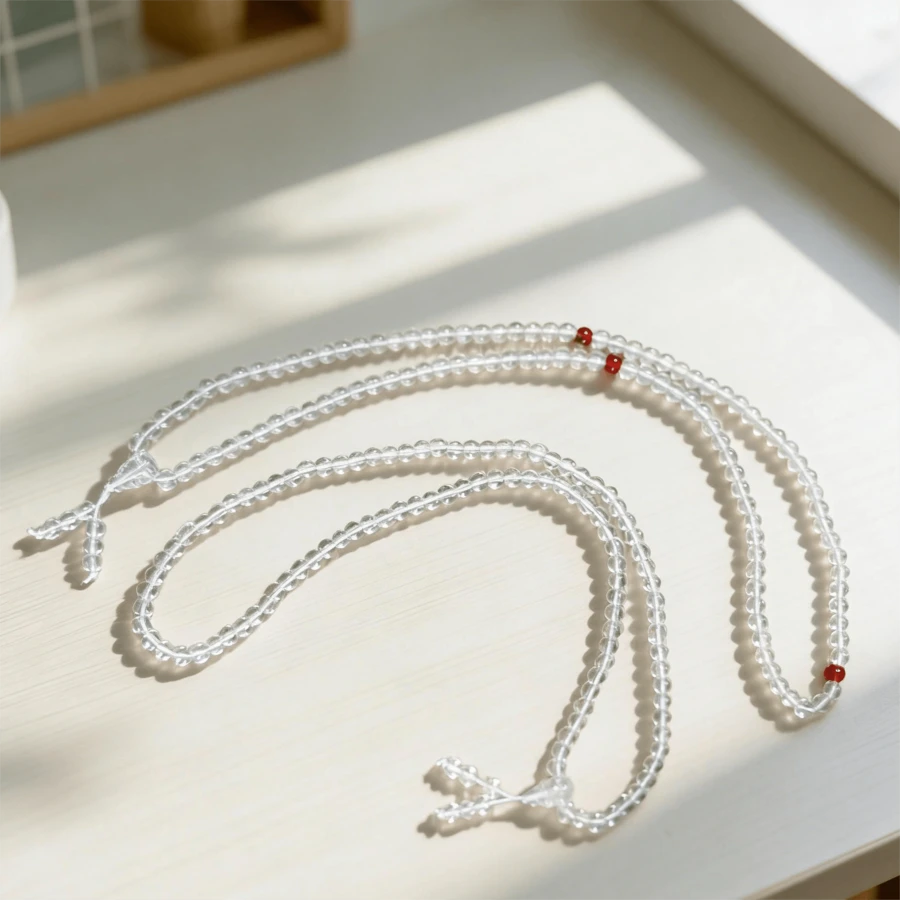 Bộ 108 vòng tay hạt Phật giáo màu trắng trong suốt kèm hộp quà, vòng tay thiền định 6mm dành cho nam và nữ, quà tặng Ramadan, vòng tay cầu nguyện hạt thủy tinh trắng trong suốt chất lượng cao.