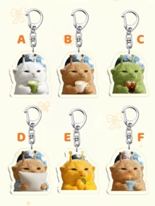 1pc/6pcs Adorable Alien Cat Acrylic Keychain Set, Featuring Matcha Latte Cat, Cappuccino Cat, Cola Cat, Pillow Cat, Mango Cat & Birthday Cake Cat Designs, Cute Kawaii Bag Charm, Perfect Gift For Cat Lovers & Alien Fans, Ideal For Boyfriends, Girlfriends, Family Members, Doctors, Nurses, Valentine's Day Gifts, Cell Phone Decorations, And More. Gifts For Mother, Father, Graduation, And Teacher - Multicolor - View 11
