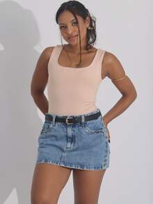 Kit 3 Women's Bodysuit Square Neckline Wide Strap Plain Suplex Tank Top Casual - 裸色/白色/黑色 - 查看 2