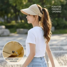 1pc Women's Summer Sun Hat With Ponytail Holder, Multifunctional, Slimming, Can Hang Mask, Open-Style Sun Hat,Beach,Travel - Multicolor - View 3