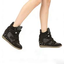 7cm Hidden Wedge High Top Sneakers For Women, Suede Retro Platform Casual Shoes - 深棕 - 查看 6