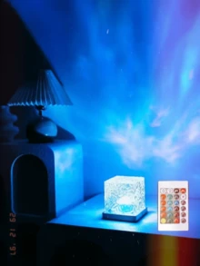 1pc 16-Color Water Wave Projection Night Light, Glowing Cube Crystal Lamp With Touch/Remote Control, Creates Romantic & Cozy Ambiance, Multifunctional Projection Lamp Suitable For Various Occasions, Ideal For Holidays And Gifts - Multicolor - View 2