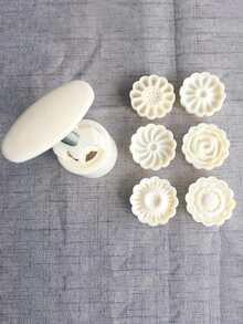 6 Piezas/set Molde Para Pastel De Luna Con Forma De Flor, Tipo De Prensado Manual, Molde Antiadherente Para Helado De Judías Verdes, Herramientas De Horneado Con Diseño De Dibujos Animados - Beis - Ver 5