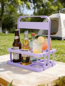 1 giỏ đựng bia bằng nhựa gấp gọn có tay cầm, giá đựng đồ uống bằng nhựa có thể gập lại, chứa được 4/6 chai, thích hợp cho mua mang về, ăn uống tại nhà hàng, quán cà phê, quà tặng Ngày của Cha, có thể tái sử dụng. - Xem 3