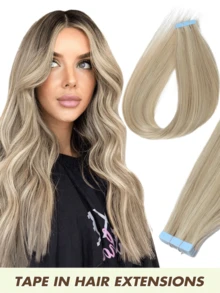 20pcs Seamless Double-Sided Tape-In Human Hair Extensions, Invisible Hair Pieces For Salon Use - Multicolor - View 25