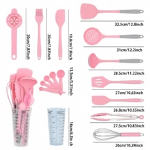 16 Pcs Silicone Cooking Utensils Set-Kitchen Utensils For Cooking With Full Silicone Handles Includes Measuring Cup 446°F Heat Resistant Kitchen Utensil Pink - Hồng - Xem 3