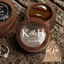 1pc Customized Valentine's Day Wooden Ring Box With Transparent Acrylic Cover, Can Be Used As Earring Box, Double Slot Ring Holder, Velvet Lining, Multiple Colors, Designs And Styles Available, Personalized Engagement Ring Box, Elegant Bridal Gift, Perfect For Storage And Display, Ideal For Proposals, Engagements, Weddings, Anniversaries, Valentine's Day, Mother's Day ,Forever Love - 多色 - 查看 15