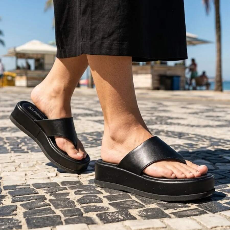 Women's Flatform Flip Flops Comfortable Papete Sandal - màu đen - Xem 1