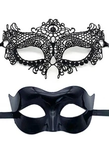 2pcs/Set Couple Masquerade Mask Costume, Lace Plastic Venetian Party Mask, Suitable For Halloween, Carnival, Romantic Decoration, Unisex - Multicolor - View 5