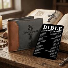 Christian Wallet Set For Men - Jesus Engraved Bifold Wallet & Bible Emergency Numbers Card, Religious Gift - Black - View 6