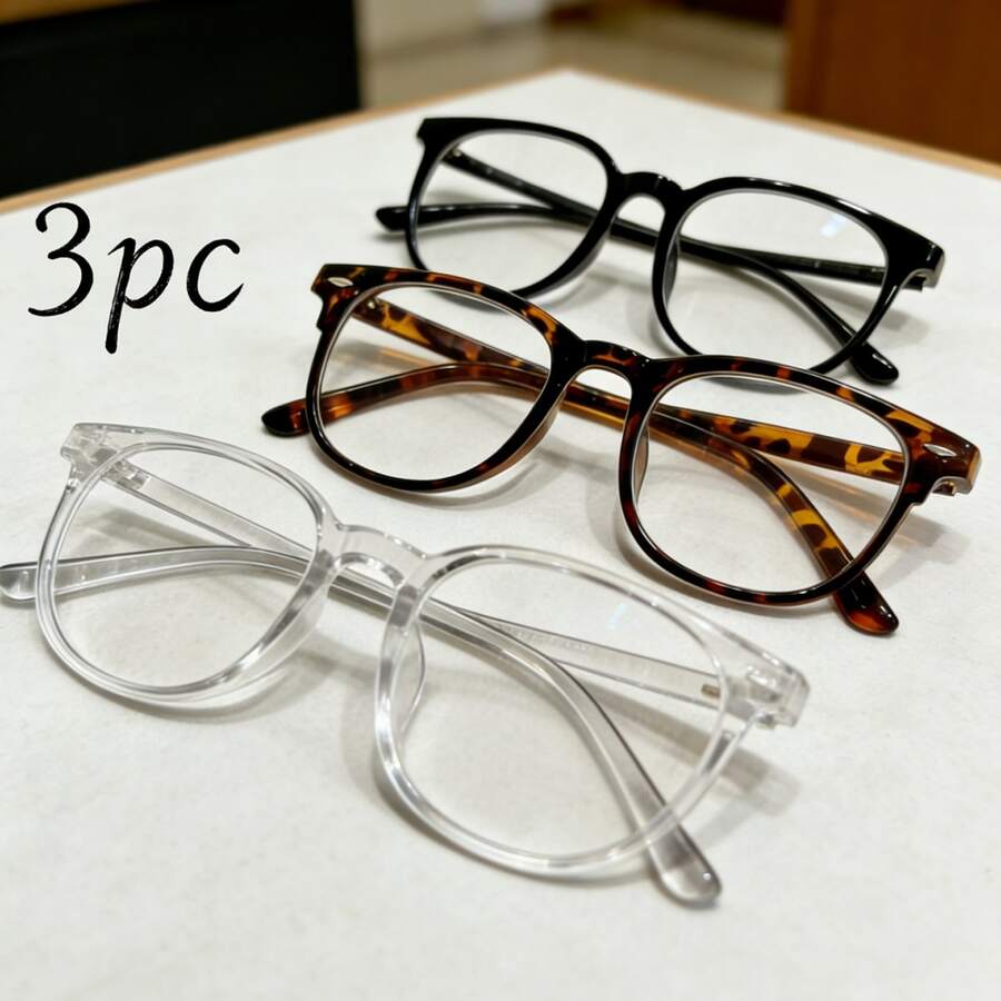 三副时尚眼镜，透明镜片，男女通用，黑色、粉色和透明镜框 - 彩色 - 查看 1