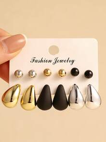 12 件/36 件复古简约多色水滴形环形耳环，创意百搭经典耳环套装 - 彩色 - 查看 11