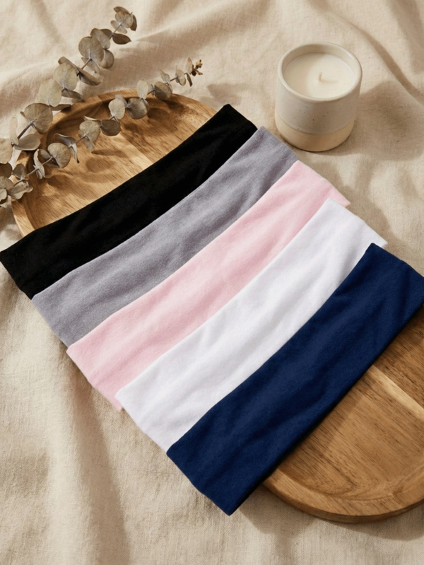 1/5pcs Bohemian Style Non-Slip Headbands For Women, Suitable For Yoga, Running, Workout And Face Washing, Soft Comfortable Sweat-Absorbent Elastic Headbands, Solid Color Casual Headbands, Suitable For All Seasons, Women & Girls Hair Accessories (Navy Blue, Black, White, Pink, Gray)