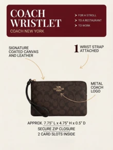 Coach 经典帆布大号转角拉链腕包 - 女士手拿包卡包小钱包拉链钱包手提包 - 时尚奢华包袋，设计时尚，皮革材质 - 旅行必备日常使用 - 礼品 - 正品保证 - 黑色 - 查看 4