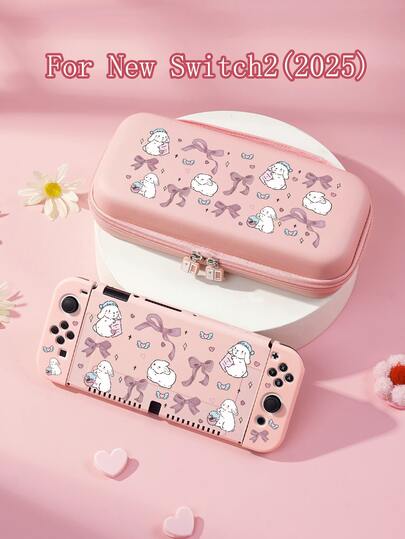 Phụ kiện cho máy chơi game Switch2 (2025): 1 ốp bảo vệ hình thỏ dễ thương, họa tiết nơ, kèm túi đựng, và nắp đậy cần điều khiển hình đám mây. Tương thích với ốp bảo vệ, túi đựng và ốp khe cắm băng game cho Switch2/Switch OLED/Switch NS. Bảo vệ thiết bị của bạn và cũng là món quà tuyệt vời nhất dành cho người chơi Switch, quà tặng lễ Phục Sinh.