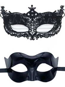 2pcs/Set Couple Masquerade Mask Costume, Lace Plastic Venetian Party Mask, Suitable For Halloween, Carnival, Romantic Decoration, Unisex - Multicolor - View 7