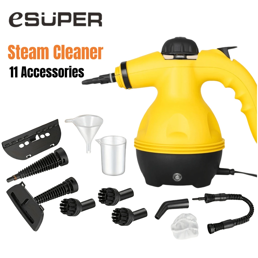 ESUPER 1个高温手持便携式蒸汽清洁器，适用于厨房排气扇清洁，配有3个清洁刷头和11个配件 - 黃色 - 查看 1