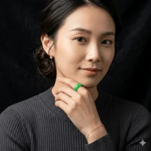 6毫米天然绿色宝石风水幸运戒指，女士款，1枚仿玉宝石结婚戒指，低过敏性时尚饰品，理想的幸运礼物，美国尺码5-14 - 綠色 - 查看 4