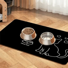 1pc Cat Placemat, PU Leather Pet Feeding Mat, Absorbent Dog Mat For Food And Water Bowls, Stain-Free Quick Clean Dog Water Fountain Mat, Non-Slip Indoor Pet Dog Placement Mat - Black - View 4