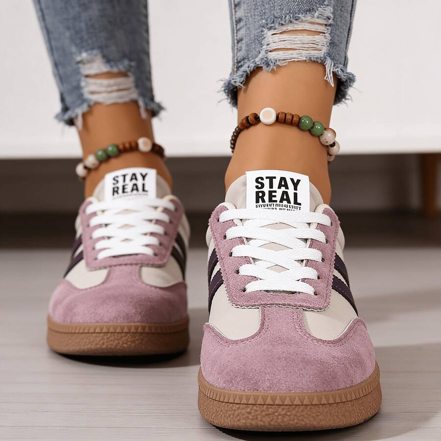 FZY Popular Flat Casual Sneakers In 2026, Fashionable Women's Sneakers, Comfortable Lace-Up Low-Top Sneakers, Made With Suede And Leather Uppers, Lightweight And Cushioned Walking Shoes, Retro-Style Sneakers For Everyday Wear, School, Work, And Travel, Non-Slip Rubber Soles, Breathable Fabric Linings, Multi-Functional White And Black Color-Blocked Sneakers, Bohemian Style Casual Footwear, Minimalist Street Style Sneakers, Retro Tennis Shoes, 90s Style Sneakers, Everyday Comfortable Sneakers, Fashionable Women's Sneakers, Casual Walking Shoes, Athletic Shoes, Platform Shoes, Low-Top Shoes, Lace-Up Shoes, Suede Shoes, Leather Shoes, Striped Shoes, Color-Blocked Shoes, Retro Shoes, Retro Shoe Styles, 90s Fashion Shoes, Bohemian Style Shoes, Street Style Shoes, Non-Slip Shoes, Supportive Shoes, Breathable Shoes, Lightweight Shoes, Everyday Wear Shoes, School Shoes, Work Shoes, Travel Shoes, Casual Footwear, Women's Footwear, Fashionable Footwear, Comfortable Shoes Suitable For Women. - Hồng - Xem 1
