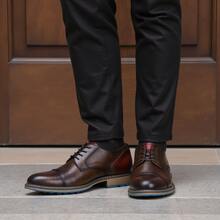 Chaussures décontractées pour hommes, pour le trajet et les sports de plein air, antidérapantes et durables, chaussures derby classiques, bottes de travail rétro à la mode - Rouge foncé - Voir 4