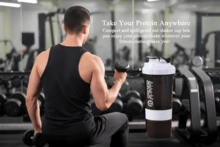 Water Bottle, 1 Pcs 500ml Protein Shaker Bottle, Workout Water Bottle With Storage Powder Shake Cup - Green - View 3