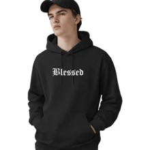Men's Fleece Hoodie, Street Style,  Print, Statue Writing, Streetwear, Long Sleeve Hooded Sweatshirt, Unisex Jacket With Pocket. - 黑色 - 查看 6