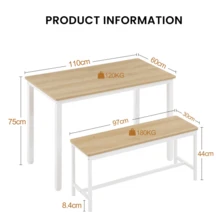 Dining Table Set, Bar Table With 2 Stools, Kitchen Table With Chairs, Industrial Breakfast Table For Kitchen, Living Room, Party Room, Rustic Brown And Black, 110*60*75cm - Natural Color - View 4