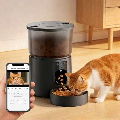 Alimentador automático para mascotas de gran capacidad de 3L con cámara, dispositivo de alimentación inteligente para mascotas, compatible con control remoto a través de aplicación, adecuado para mascotas medianas y pequeñas, dispensador de alimento con temporizador para alimentación diaria