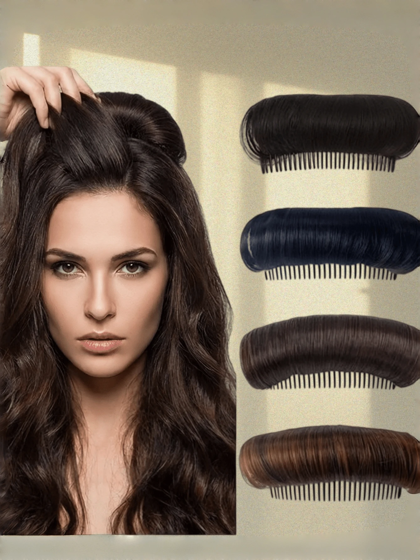 1个女士蓬松发圈，增加头发蓬松度，发夹梳，夏季、假日、旅行 - 彩色 - 查看 1