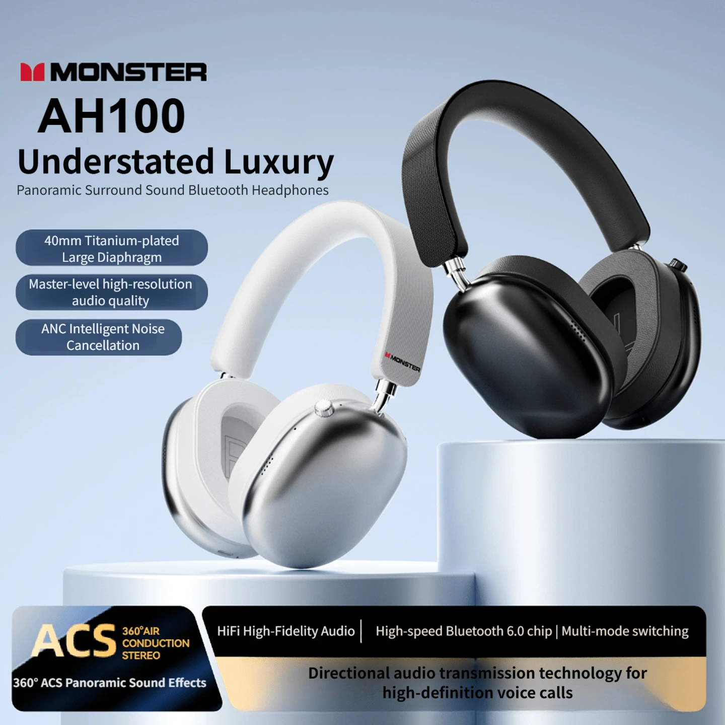 Monster AH100 BT 6.0 Headphones Dual Mode Immersive Stereo Earphone Over-Ear Wireless Headset With Mic - View 1