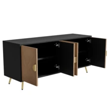 160 Cm Sideboard, Four Doors, Gold Brushed Handles And High-Gloss Table Legs - Black - View 6