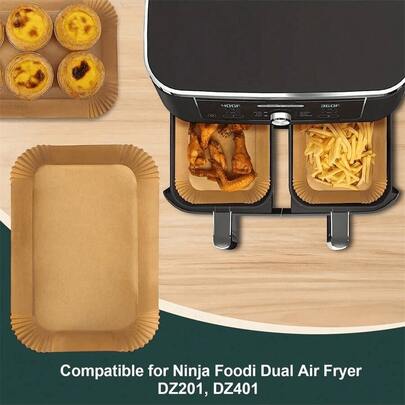 50/100/200pcs Air Fryer Disposable Paper Liners, Rectangular Non-Stick Baking Paper Suitable For Double-Layer Air Fryers, Air Fryer Accessories, Oil-Proof And Waterproof Air Fryer Kitchen Paper Mats, Air Fryer Paper