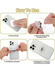 3 chiếc/ Giá đỡ điện thoại dạng vòng kim cương bạc, Giá đỡ điện thoại dạng vòng thép trắng, Giá đỡ điện thoại dạng vòng xoay 360° bằng acrylic trong suốt, Tương thích với nhiều loại điện thoại hoặc ốp lưng điện thoại - Nhiều màu - Xem 8