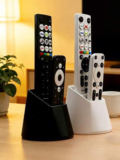 1个现代遥控器收纳架，双槽遥控器整理架，适用于电视/DVD/蓝光/音响系统/游戏机 - 客厅卧室媒体收纳架 - 装饰性遥控器收纳盒，带储物空间 - 无需电源，易于使用，3D打印耐用塑料收纳盒，可容纳2个遥控器，适用于电视、空调、灯具遥控器和办公用品