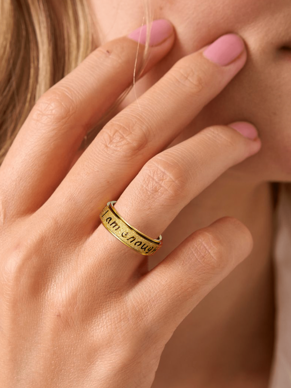 Elegant Stainless Steel "I Am Enough" Inspirational Fidget Ring - Simple Daily Wear Jewelry For All Seasons