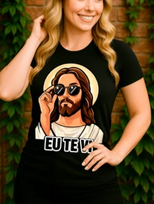 Camiseta Jesus Viu Isso De Olho Religioso Cristo Cristão Católico Evangélico Básica Unissex 100% Algodão Premium – Masculino e Feminino | Casual, Streetwear, Plus Size, Lançamento com Envio Imediato em Várias Cores - Preto - Visão 3