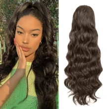 18/26/30 Inch Natural Black Wavy Curly Ponytail Hair Extensions, Clip-In Synthetic Ponytail Extensions For Drawstring Ponytail - Multicolor - View 15
