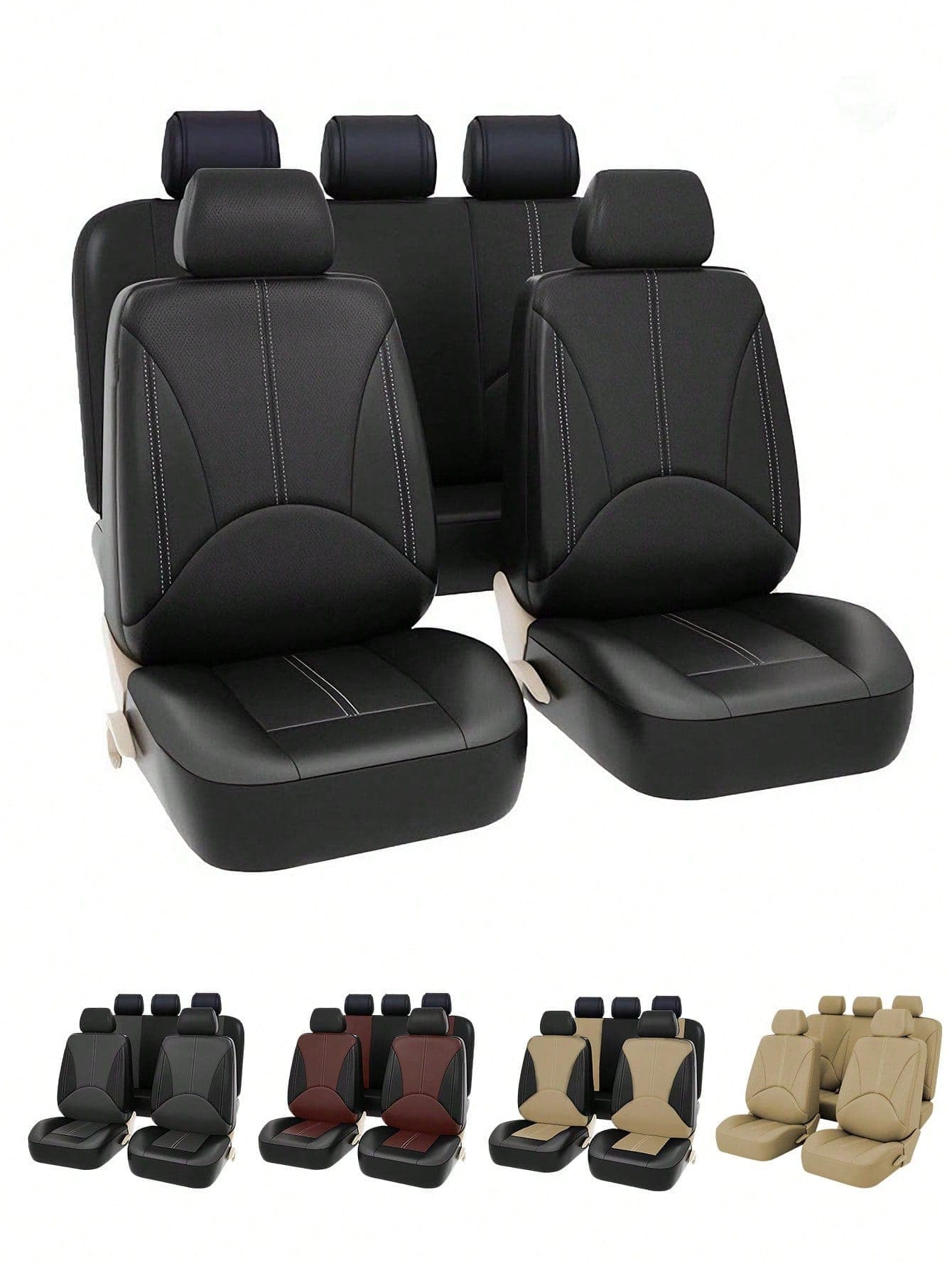 Universal PU Leather Car Seat Covers - Full Coverage, Breathable & Waterproof, Elastic Sides, 4pcs Set (2 Seats) Or 9pcs Set (5 Seats) Full Set, Airbag Compatible, Water-Resistant & Easy To Clean, Seat Protector Fits Most Cars, SUVs, MPVs, Interior Protection