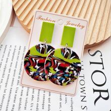 1 par de pendientes con colgante de arte abstracto acrílico con textura degradada, de color verde fluorescente de alta saturación, con estilo retro y personalizado, de moda Y2K, accesorio de joyería versátil para mujeres en todas las estaciones - pendientes - Ver 1