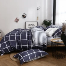 1pc Polyester Duvet Cover, Multi-Color Plaid, Stripe, Geometric Pattern, Minimalist Modern Style, Soft & Comfortable Fabric, Suitable For Naked Sleeping, Moisture-Wicking, Quick-Drying, Washable, Non-Pilling, Non-Fading, Temperature Adjustable, Suitable For All Seasons, Fresh & Clean White Texture, Home Bedding Applicable For All Seasons. - Navy Blue - View 3