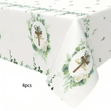 1pc/2pcs 54"X108" God Bless Tablecloth, Eucalyptus Leaf Cross Religious Tablecloth, Sage Green Plastic Tablecloth, Suitable For Shower, Communion Decor - Multicolor - View 8