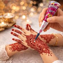 1/4 buah Golecha Henna Cone Merah Ceri/Cokelat, Tahan Air untuk Seni Tato Sementara, Cocok untuk Seni Tubuh Sementara dan Desain Tato - Merah - View 5