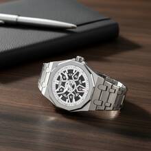 1pc Mechanical Style Men's Watch, Hollow Dial Octagonal Case, With Calendar Display, Suitable For Work And Daily Wear Gift - one-size - View 10