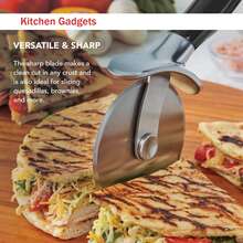 Classic Pizza Wheel With Sharp Blade For Cutting Through Crusts, Pies And More, Built In Finger Guard For Safety And Comfort Grip To Protect Fingers, Pizza Cutter, Kitchen Essentials, Kitchen Gadgets, 9-Inch, Black - View 5