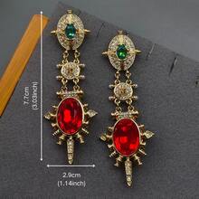 A Pair Of Vintage Geometric Pattern Earrings With Unique Inlaid Design, Suitable For Daily Wear And As A Gift For A Party Accessory. - Red - View 4