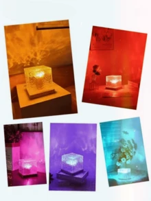 1个16色水波投影夜灯，发光立方体水晶灯，带触摸/遥控功能，适用于卧室、客厅或办公室装饰，是14岁以上青少年的理想选择，可用作床头灯。 - 彩色 - 查看 8