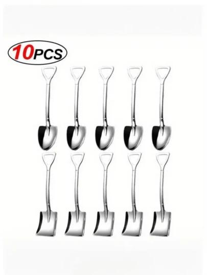 一套10支不锈钢甜点勺，非常适合盛放咖啡、冰淇淋、水果以及日常用餐。设计优雅纤细，材质防锈，握感舒适。是家庭厨房、咖啡馆、聚会和学校的理想之选。
