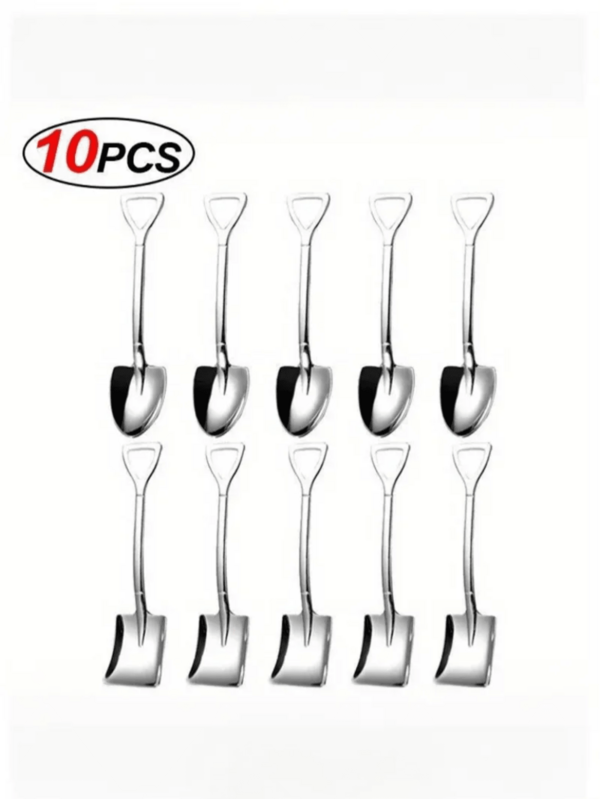 Set Of 10 Stainless Steel Dessert Spoons, Perfect For Coffee, Ice Cream, Fruit, And Everyday Dining. Features An Elegant Slim Design, Rust-Resistant Material, And Comfortable Grip. Ideal For Home Kitchen Use, Cafes, Parties, And School Essentials.