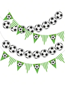 2 Sets Football Themed Decorations, Including Sports Ball Decor, Flags, Pennant Banners, Suitable For Birthday Party, Bachelor Party, Music Festival, World Cup Background Decor, Football Fan Decorations - A - View 4